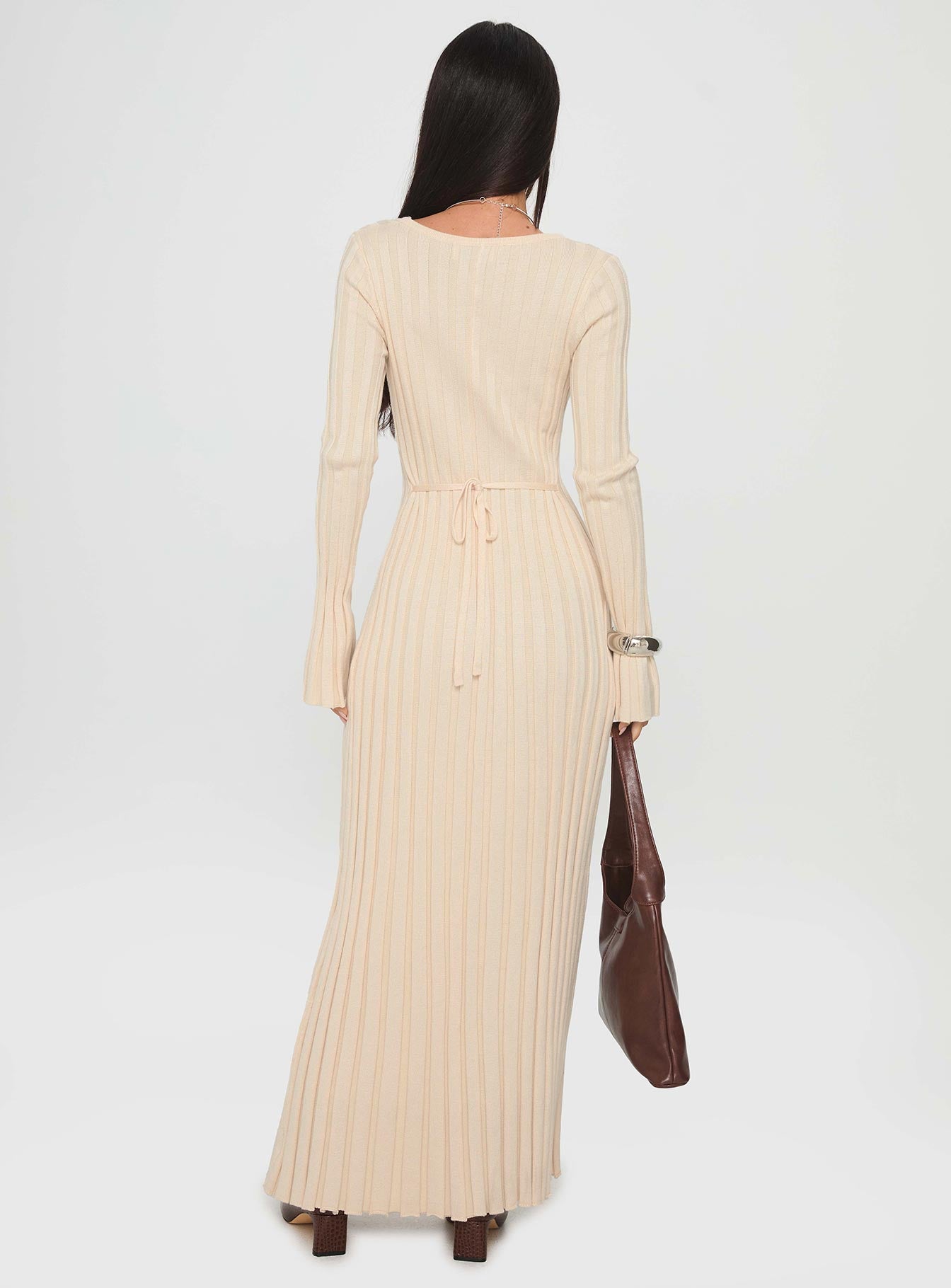 YOUMI Long Sleeve Rib Maxi Dress Cream