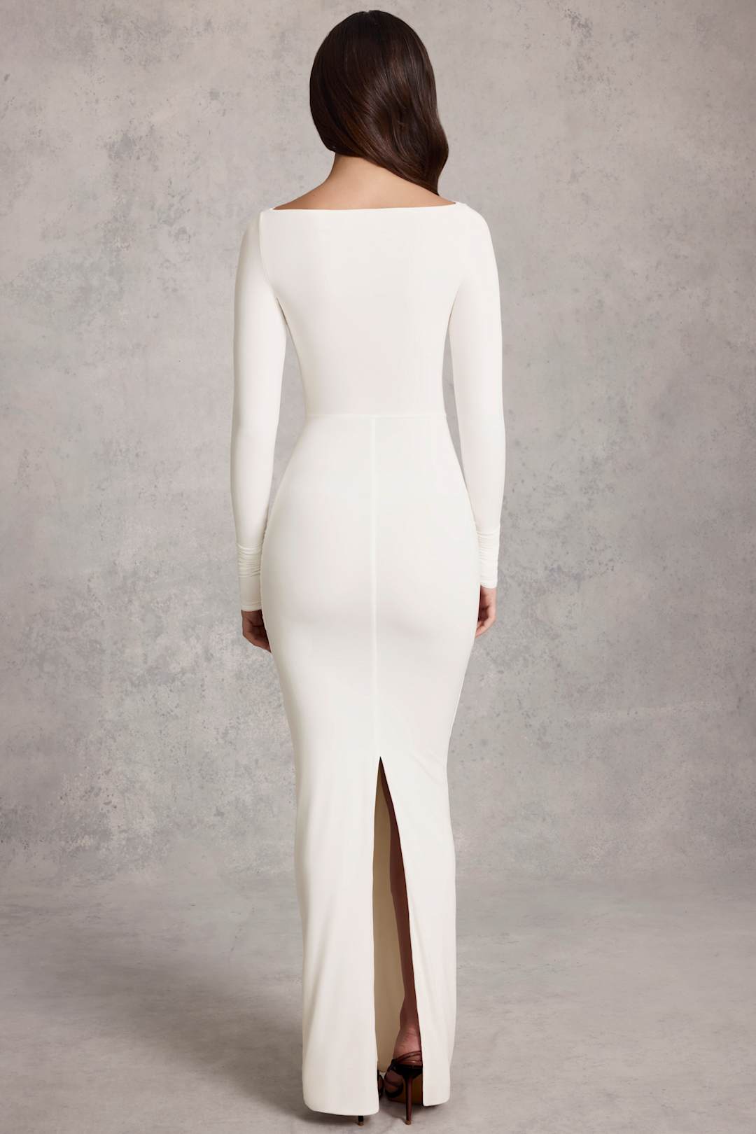 Draped Ruched Maxi Dress in White